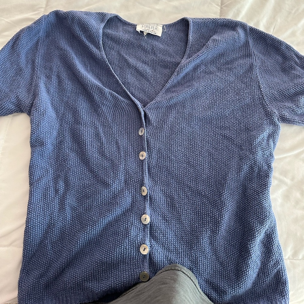 Short Sleeve Blue Knit/Waffle Shirt